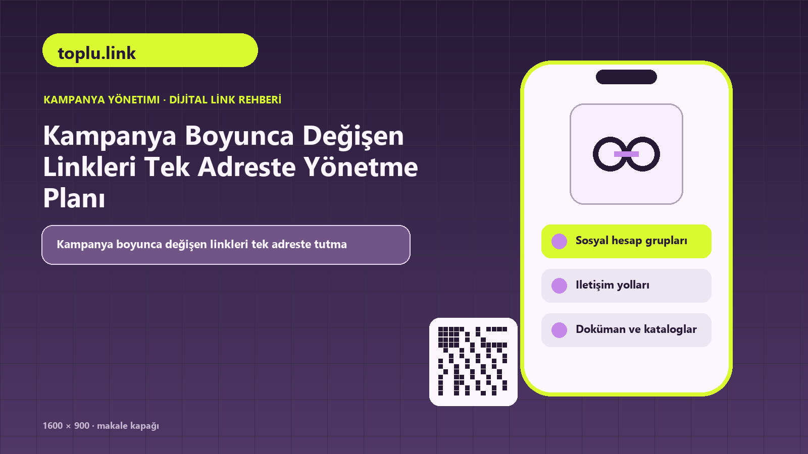 Kampanya Boyunca Değişen Linkleri Tek Adreste Yönetme Planı için kampanya bağlantıları, sosyal hesap grupları, iletişim yolları içeren kapak görseli